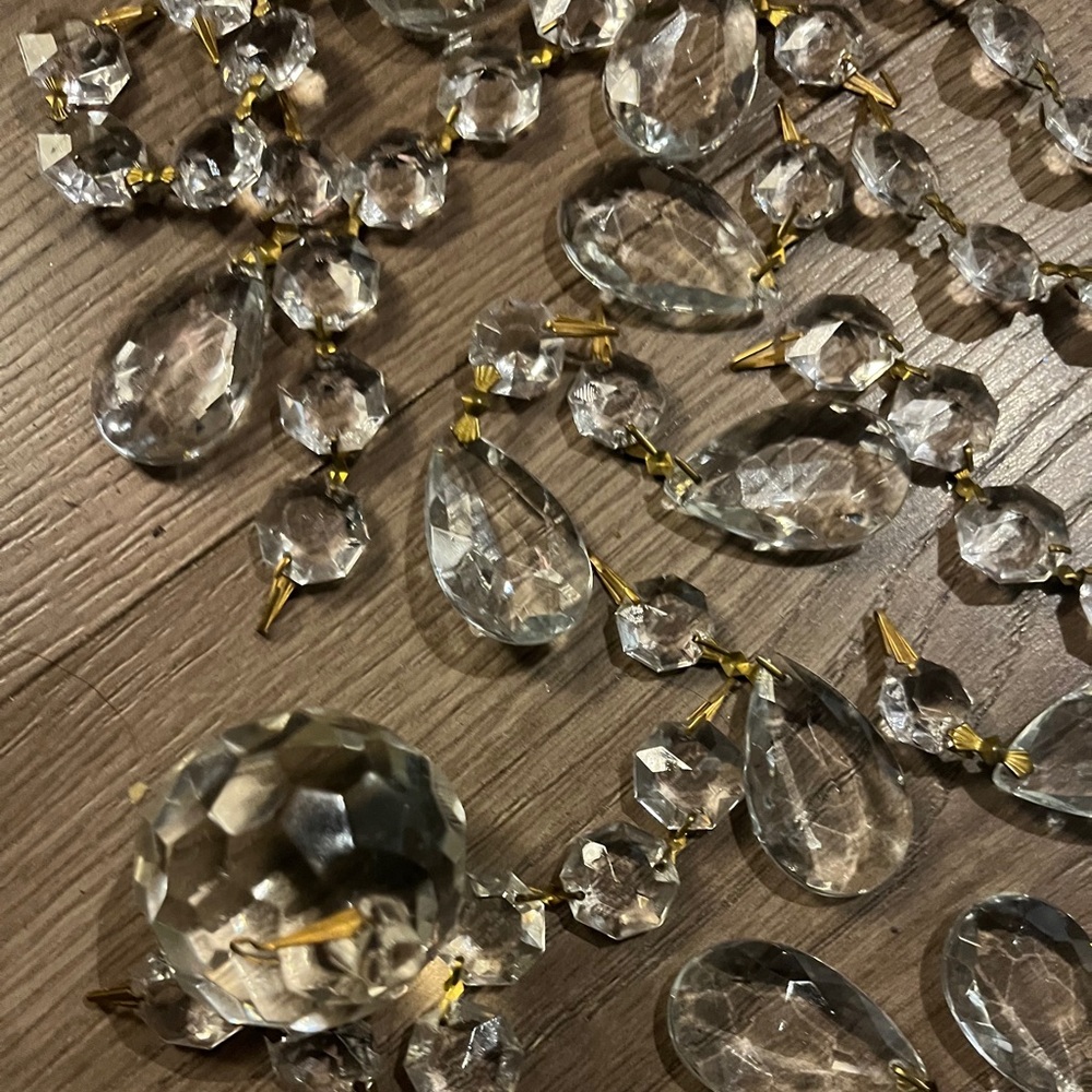 Large lot of glass chandelier pieces crafting creating tier drops semi round 1